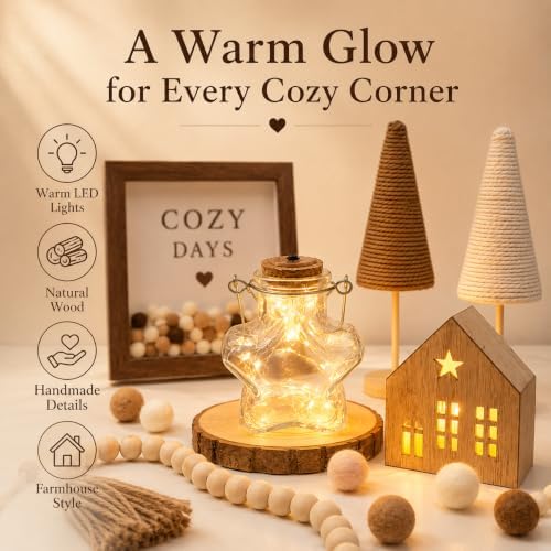 farmhouse home decor set, glass star fairy light, close-up detail