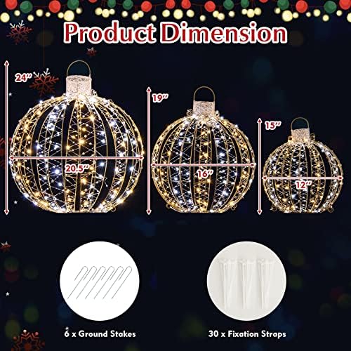 tangkula 3 pack christmas led lighted balls, metal, package contents