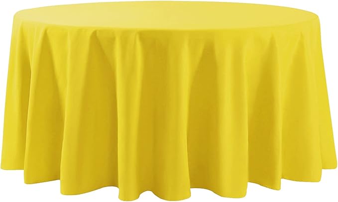 132 inch Round Tablecloth Washable Polyester Table Cloth Decorative Table Cover for Wedding Party Dining Banquet（132 inch, Yellow）