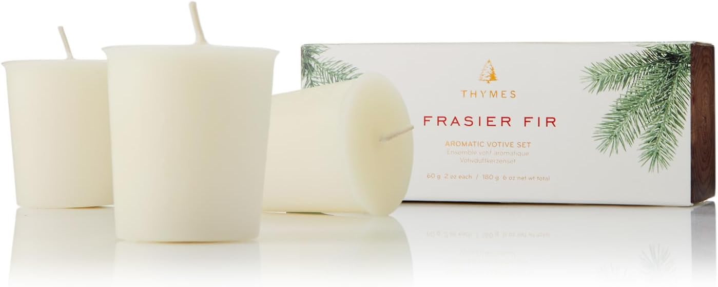 Thymes Frasier Fir Votive Candle Set of 3 - Scented Candles for Home - Luxury Home Fragrance Gifts for Women & Men - Home Decor (Pack of 3-2 Oz)