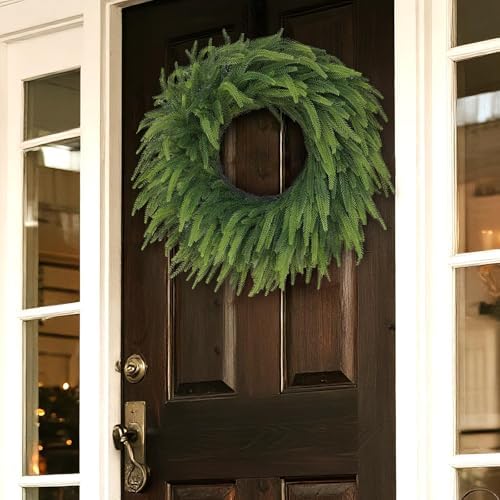 26" lifelike artificial christmas norfolk pine wreath for, front angle view