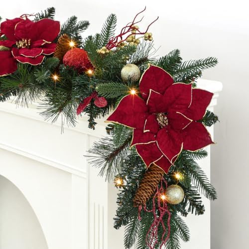 shareconn 9ft prelit christmas garland with multi-color led shown in use