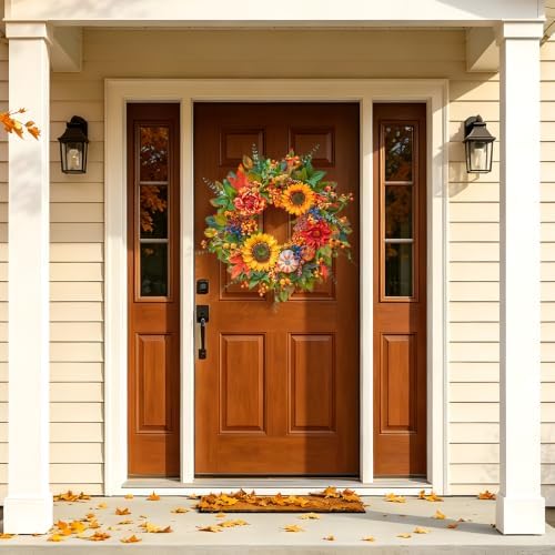 24 inch harvest fall wreaths for front door on a desk or shelf