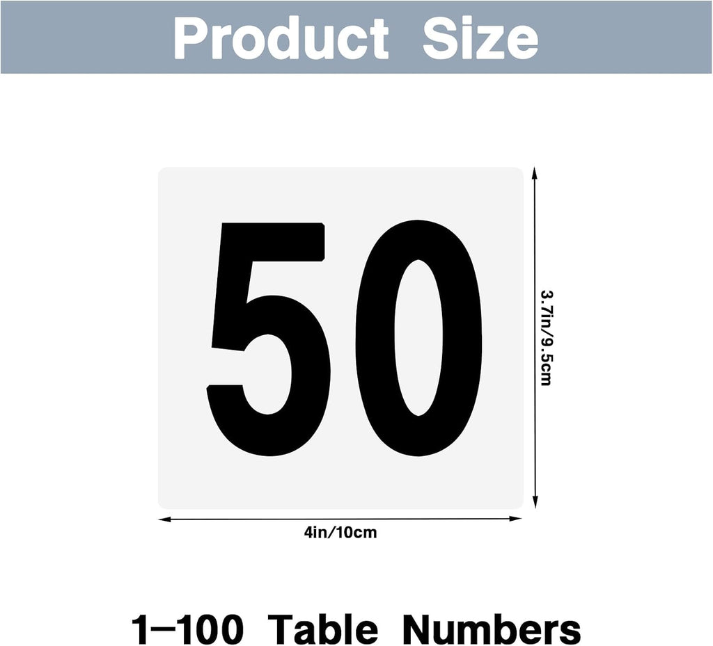 100 Pcs Table Numbers 1-100, Plastic Double Sided Table Number Cards, 4x3.7 Inch Number Signs for Wedding, Restaurant, Reception, Party, Anniversary, Event
