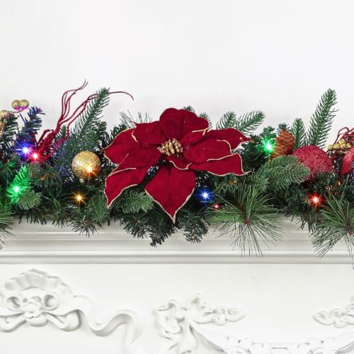shareconn 9ft prelit christmas garland with multi-color led, front angle view