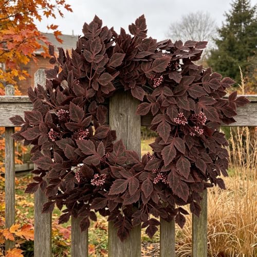 giauma 26" fall artificial cimicifuga leaves wreath for, front angle view