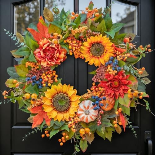 24 inch harvest fall wreaths for front door, main product view
