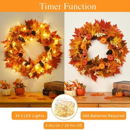 waipfaru 22" fall decor, fall wreaths for front, close-up detail