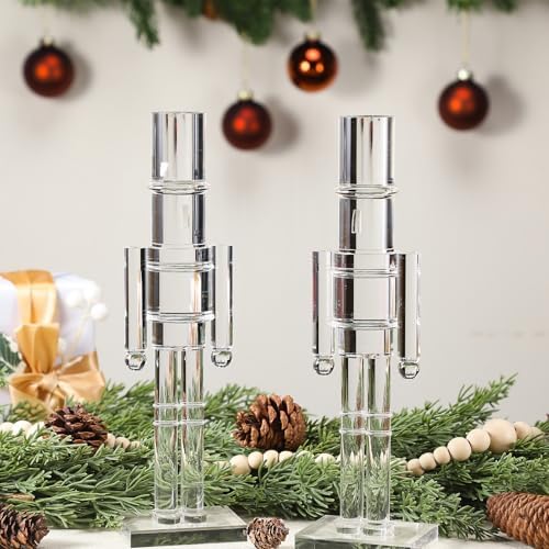 thyle 2 pack acrylic christmas nutcracker set, clear, side view