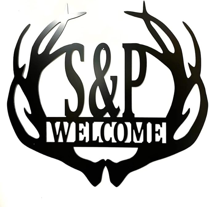 Personalized Couple Initial Last Name Sign For Outdoors or Inside, Custom Deer Buck Elk Antler Sign for Deer Hunting Couple Gift Wedding, Anniversary, New Home Cabin Rustic Ranch