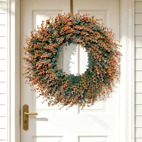 fall wreath for front door 26 inch boxwood, close-up detail