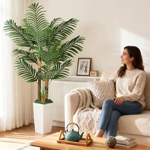 5ft artificial palm tree indoor plant，triple faux tropical, view 9