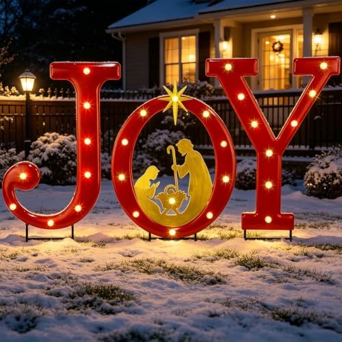 hausse lighted christmas decorations outdoor, upgraded 20" joy, main product view