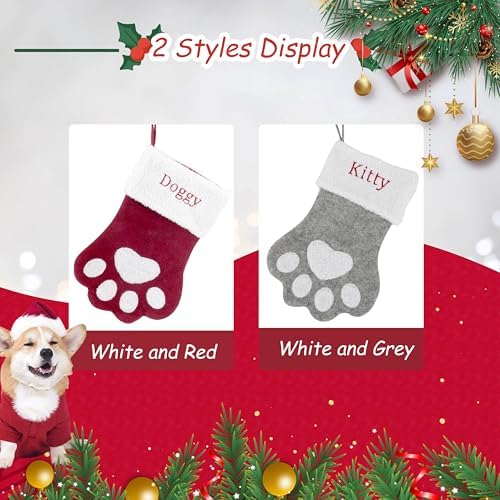 Custom Pet Christmas Stocking: Large Personalized Embroidered Name Stocking for Dogs Cats Pets, Paw Shape Xmas Stocking Fireplace Hanging Stockings Family Holiday Stockings (1 pcs)
