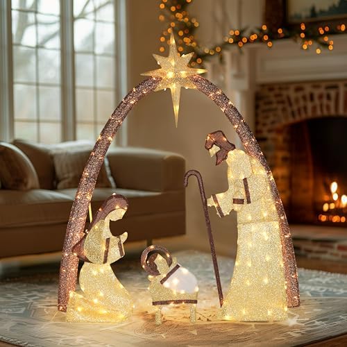yardenaler 5ft lighted nativity scene set with 170, view 9