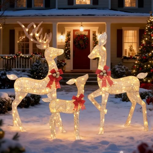3-piece lighted christmas deer family - holilite 4.5ft on a desk or shelf