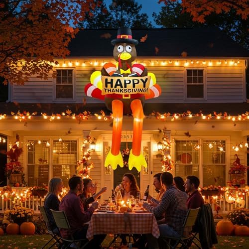 8ft led lighted thanksgiving fall inflatables turkey outdoor, close-up detail