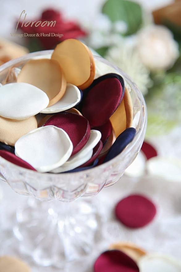 Floroom 300pcs Rose Petals Burgundy Navy Faux Silk Flower Petals for Wedding Flower Girl Basket Aisle Runner Scatter Dinner Table Centerpieces Party Confetti Bridal Shower Romantic Night Decoration