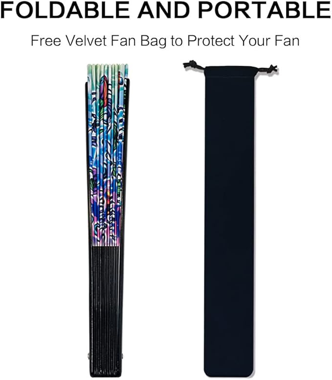13" Large Rave Fan Bamboo, Folding Clack Hand Fans Foldable for Men Women, Boots on the Ground Poping Fan for EDM Festival Line Dance Decoration, (Jellyfish, Large 13")