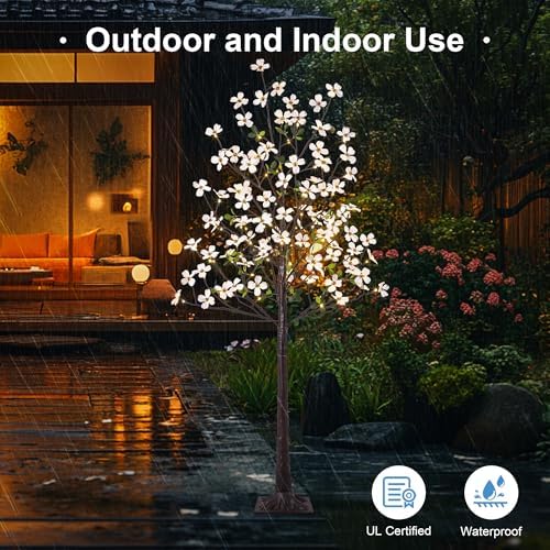 6ft lighted dogwood tree 120 led artificial flowers, side view
