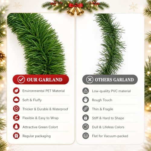total 200 ft green christmas garland decorations, christmas showing dimensions