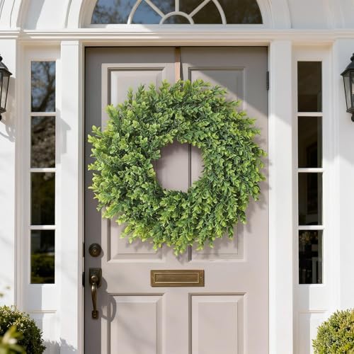 26"artificial boxwood wreath, large fake hanging plant for, view 9