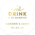 Andaz Press Personalized Fancy Frame Square Wedding Gift Tags, Metallic Gold Ink, Eat Drink and Be Married, 24-Pack, Custom Made Any Name