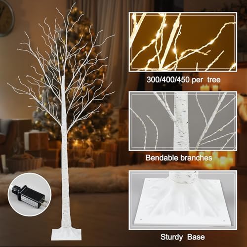 aurelema 5 pcs lighted birch tree, 4ft 6ft showing dimensions