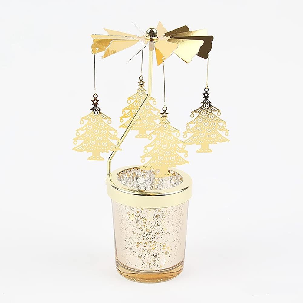 Christmas Candle Holders，Rotating Candlestick，Gold Starlight Glass Candle Holder,Restaurant Wedding Christmas Thanksgiving Wedding Anniversary Table Decoration (Christmas Tree)
