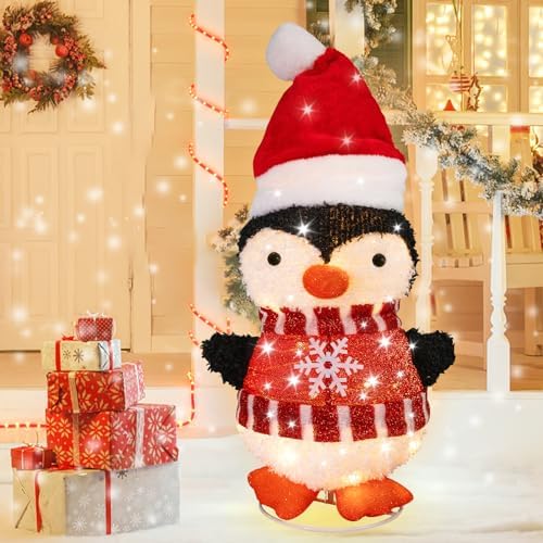 mumtop lighted christmas penguin decoration with santa hat showing dimensions