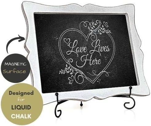 Small Chalkboard Sign with Easel (11x13) + White Liquid Chalk Marker | Hanging or Freestanding Framed Chalkboard with Hand Crafted Sweetheart Frame - Multipurpose