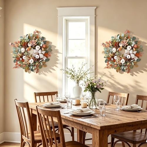 wanna-cul 24 inch farmhouse fall wreath for front, front angle view