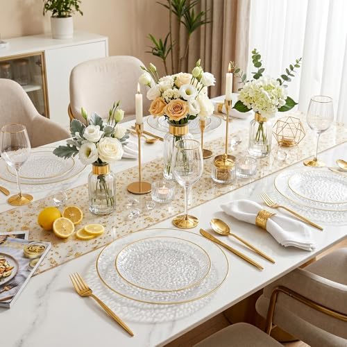rubtlamp 60pcs clear plastic plates,clear disposable plates with showing dimensions