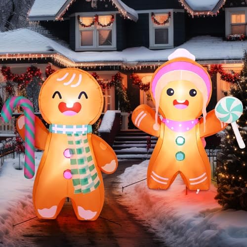 soulchen 2 pcs 5ft christmas gingerbread inflatable decoration on a desk or shelf