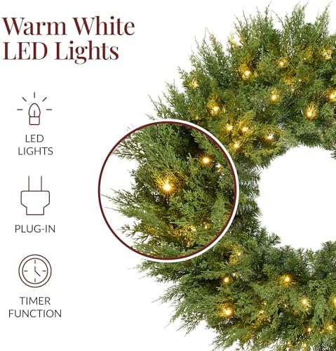 best choice products pre-lit cedar cypress christmas wreath showing dimensions