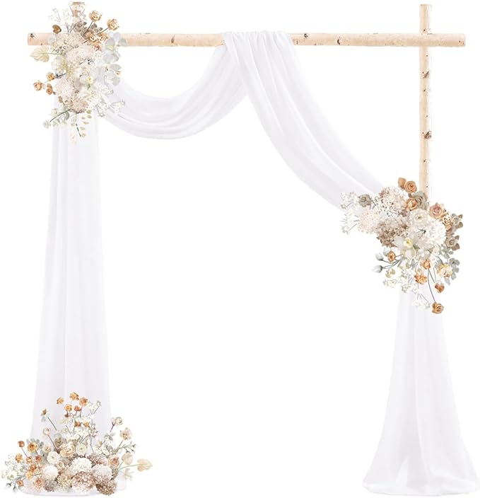 White Wedding Arch Draping Fabric 4 Panels 29" x 20 FT White Drapes for Backdrop Sheer Curtains Wedding Drapes for Romantic Bridal Baby Shower Ceremony Birthday Party Fall Outdoor Events