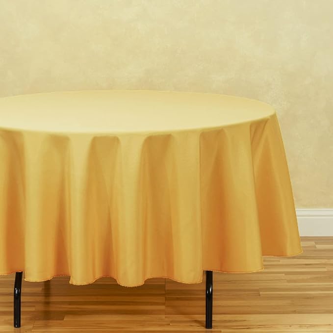 LinenTablecloth Round Polyester Tablecloth, 90-Inch, Gold