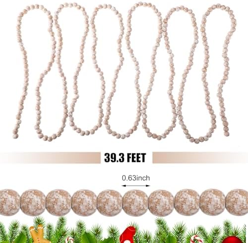 fairysandy 39.3 ft frosted wooden bead garland christmas, side view