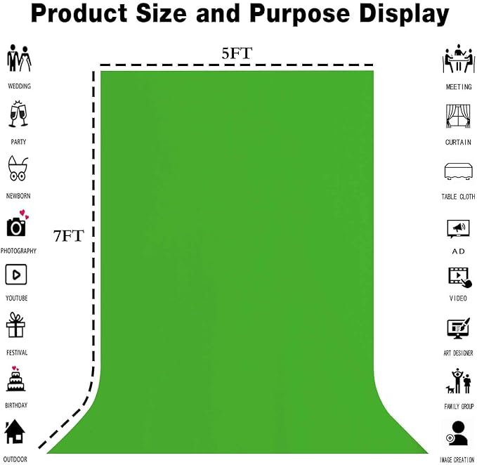 Green Portable Backdrops 5x7ft Solid Color Photo Backdrops Photoshoot, Photography Background Curtain