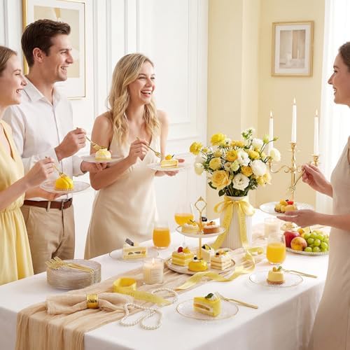 rubtlamp 200 pcs clear gold dessert plates with, front angle view