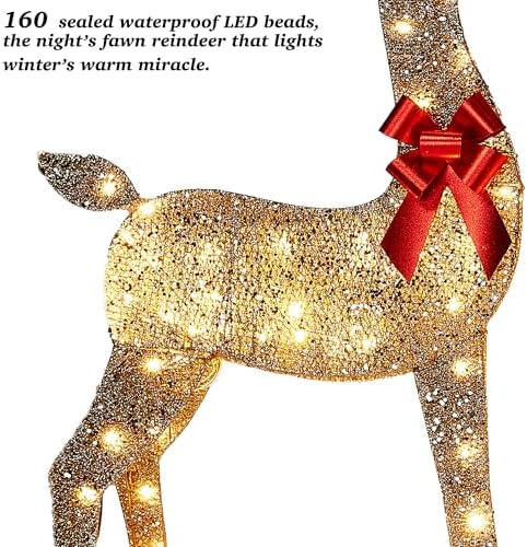 63 inch 2.5d champagne large lighted christmas deer on a desk or shelf