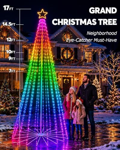 14.5ft outdoor christmas tree with light, diy light shown in use