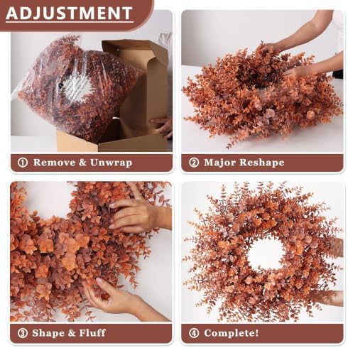 26" artificial fall eucalyptus wreath for front door showing dimensions