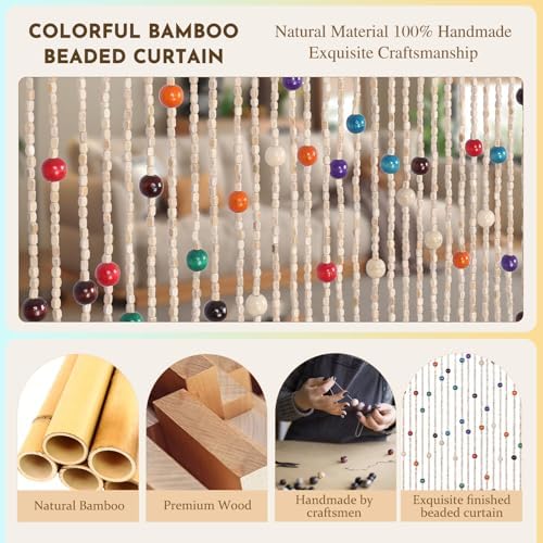 anminy bamboo wood beaded curtain, handmade colorful 38, side view