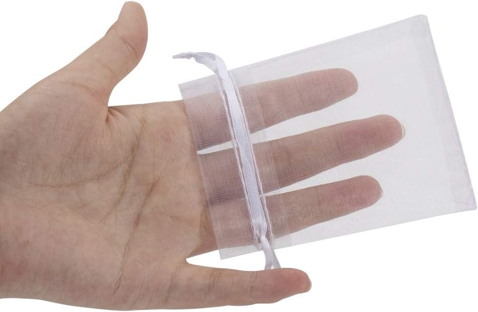 HRX Package 100pcs White Organza Jewelry Bags Drawstring 3 x 4 inch, Little Mesh Gift Pouches Mini Candy Bags for Small Presents Jewelry Earrings