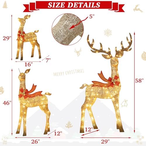 58 inch 3d gold large lighted christmas deer shown in use