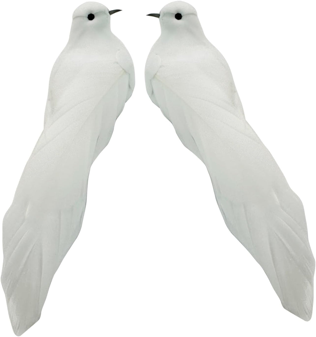 2PCS Artificial White Doves Bird Ornaments 5.5inch Foam Feathered Birds for Christmas Decoration Weding Party Home Garden Decor