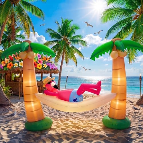 shappy 5ft inflatable palm tree, led lighted flamingo, main product view