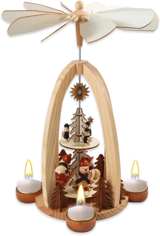 14Inch Wooden Christmas Pyramid with 4 Candle Holders-Nativity Scene Set for Christmas Tabletop Decor (ONE)