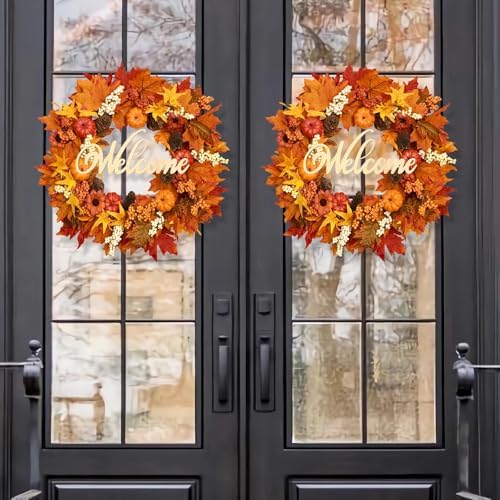 waipfaru 22" fall decor, fall wreaths for front showing dimensions